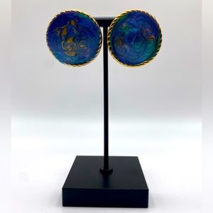 Gold & Blue Vintage Circular Earrings